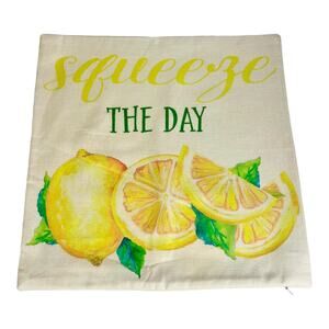 Lemon PILLOW COVER 17x17 "Squeeze The Day" Burlap Zipper Throw Pillow Case NWOT